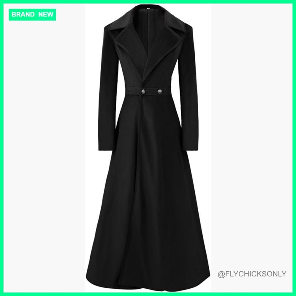 Victorian Trench Coat Double Breasted Long Winter Jacket Polyester